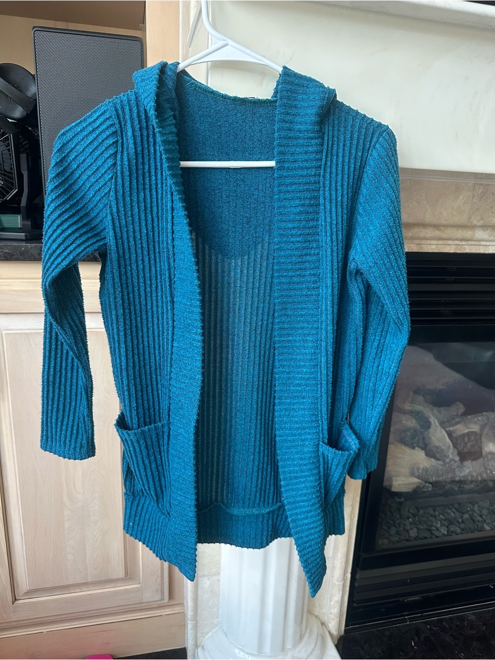 Pomelo Girls Teal Ribbed Hooded Open Front Cardigan Size M